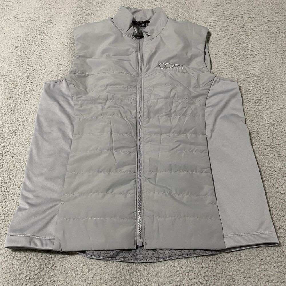 Crown Castle Vest Mens Medium Gray Puffer Jacket Full Zip Employee Office Golf